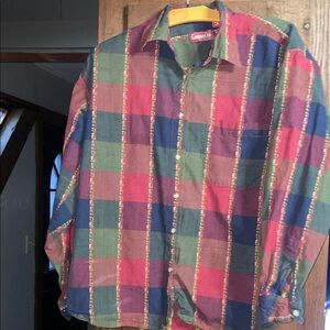 Company One Colorful Plaid and Floral Shirt, XL